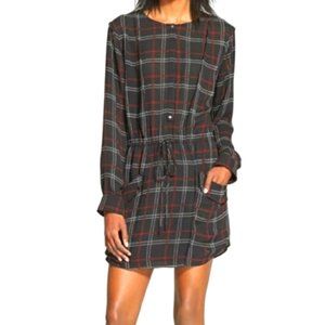 A.L.C. Simona Plaid 100% Silk Black Red Shirt Dress Size 8